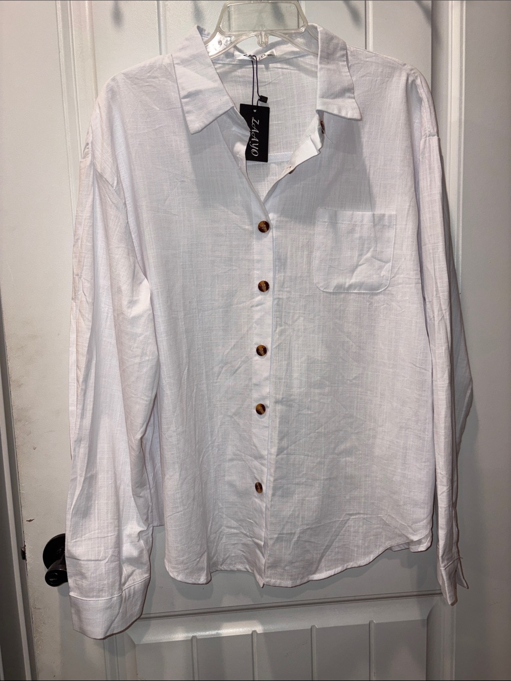 White Long-Sleeve Button-Up Shirt 100% cotton woman’s xxl